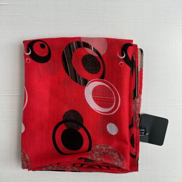 Floral Geometric Infinity Scarf: Red, Brown & Pink Abstract Circle Scarf - Picture 5 of 11